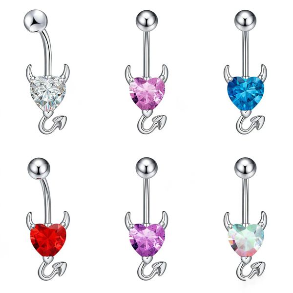 6 PCs Belly Button Ring Cute Devil's Horn Navel Barbell Body Piercing