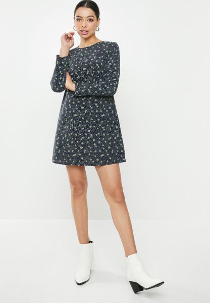 Women's Glamorous Long Sleeve T-Shirt Dress - Sage Print