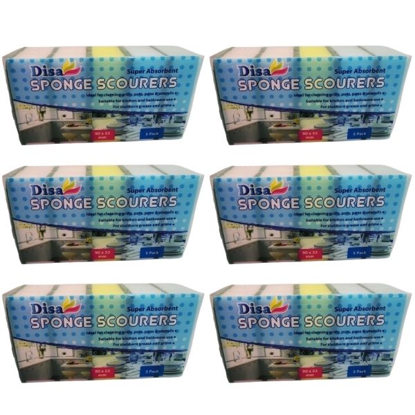 Disa - Cleaning Sponge Scourers for Kitchen and Bathroom - Bulk Pack of 6