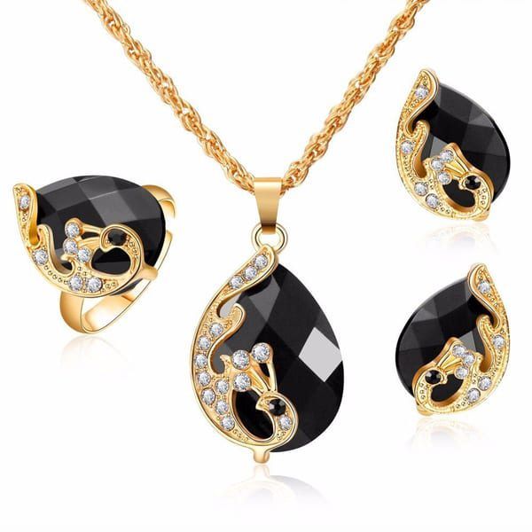 18K Gold Plated Wedding Jewelry Set with Natural Zircon Stones - AW