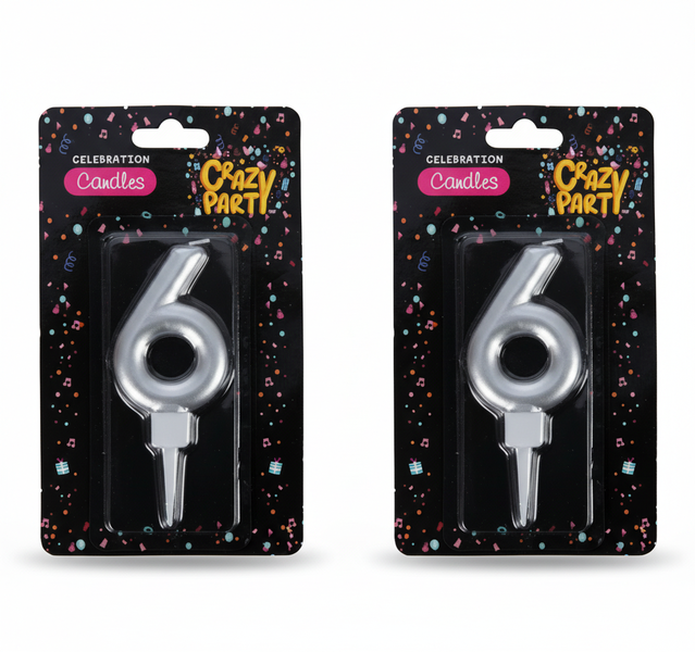 Crazy Party Large Foil Number 6 Birthday Candle - 2 Pack