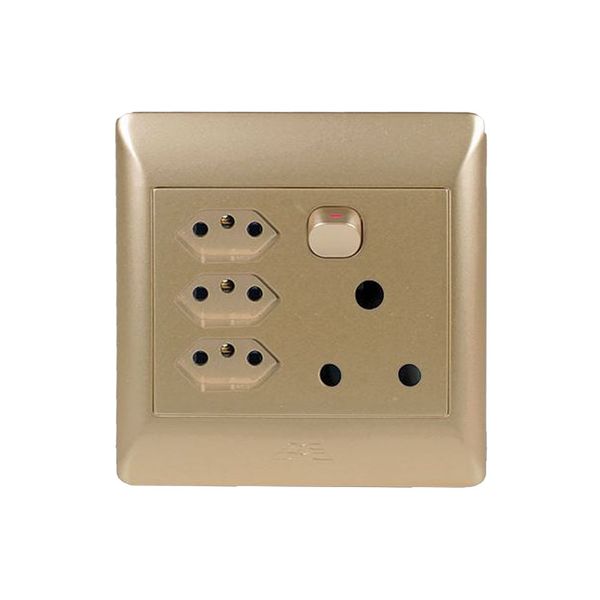 ACDC - 1x16a + 3x New Sa Sw Socket C/W Champagne Cover Plate