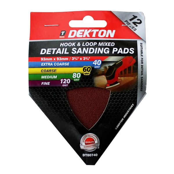 Dekton 12Pcs Hook and Loop Mixed Detail Sanding Pads 93mm x 93mm