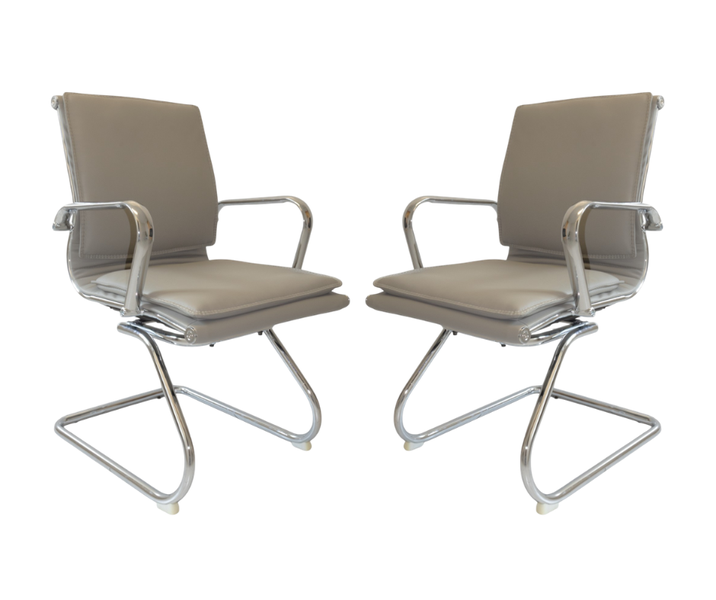 TOCC Classic PU Flat Cushion Visitor Chair Set of 2 - Grey