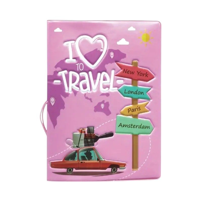 Pink I Love To Travel Passport Holder