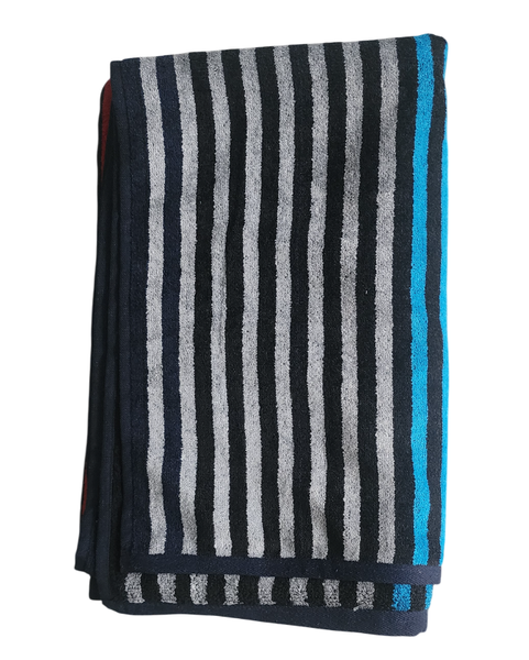 Striped Cotton Beach Towel in Blue, Red, Black, Grey, and Light Blue