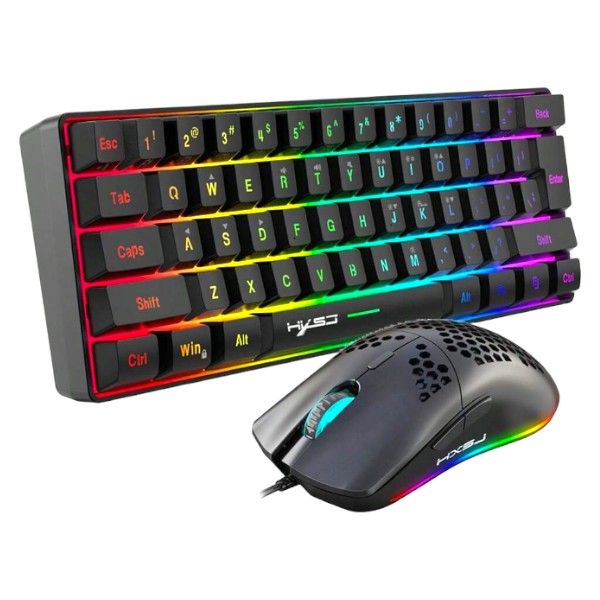HXSJ - Wired RGB Backlit Keyboard &amp; Mouse With Adjustable Brightness -White