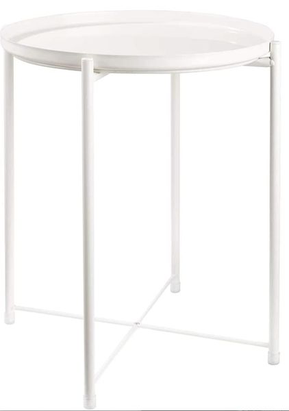 Tray Metal End Sofa Round Side Snack Coffee Table Black