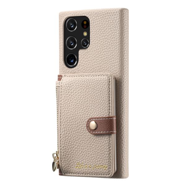 Holder Lychee Leather Phone Case Compatible with Galaxy S22 Ultra