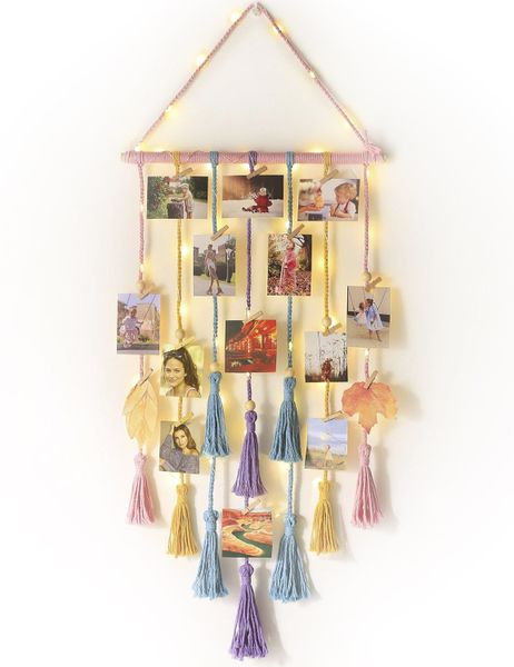 Photo Display Hanging Shelf, Hanging Photo Display Wall Decor with Light