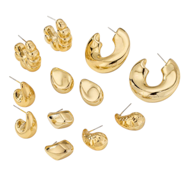 6-Pairs Luxurious Fashion Gold-Toned Earrings Set - Gold