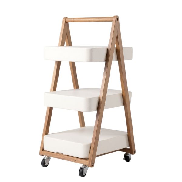 3-Tier Wooden Rolling Storage Trolley - White and Brown