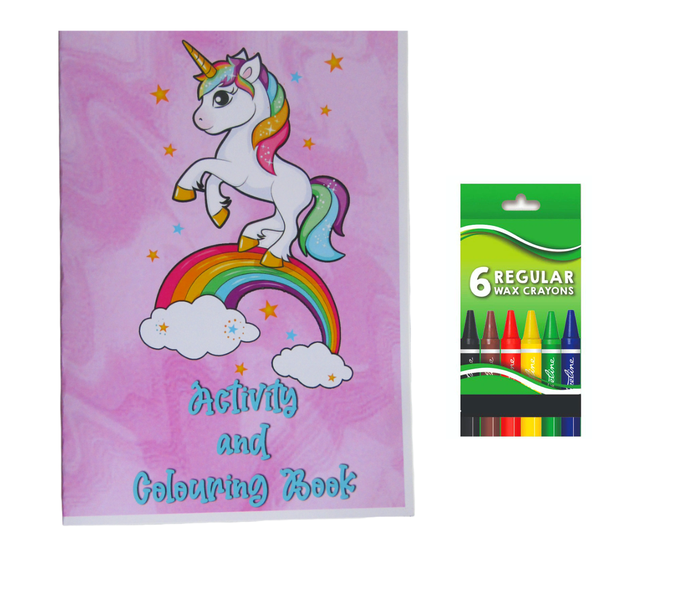Unicorn Activity and Colouring Book A5 plus 6 Wax Crayons
