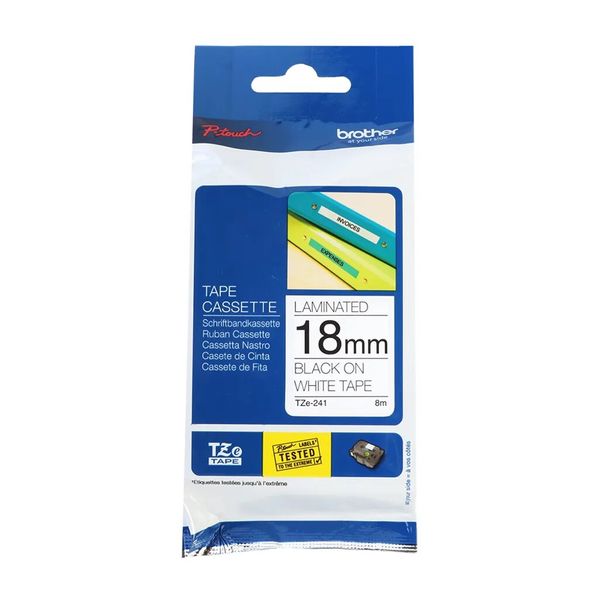 Brother P-Touch Laminated Labelling Tape Black on White 18mm x 8m TZE-241