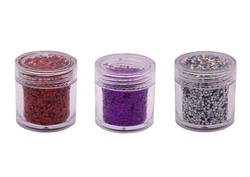 Spangles Nail Art Decoration- 3 Pack Purple, Red, Silver