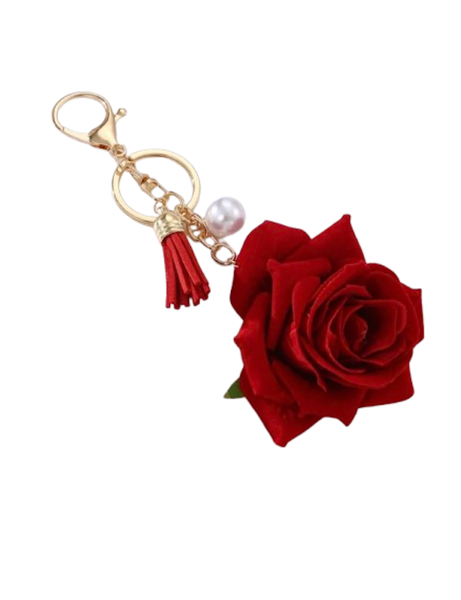 Keyring With Rose And Pearl