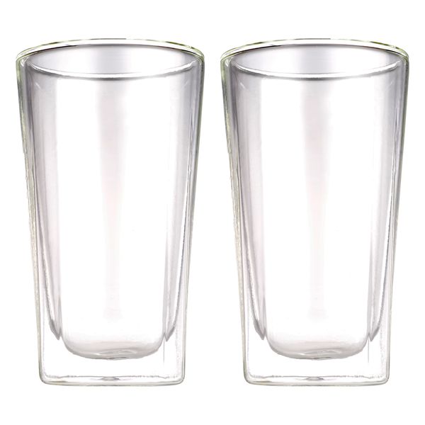 Consol Roma Double Wall Square Borosilicate Glass Cup 2PK, 380ml