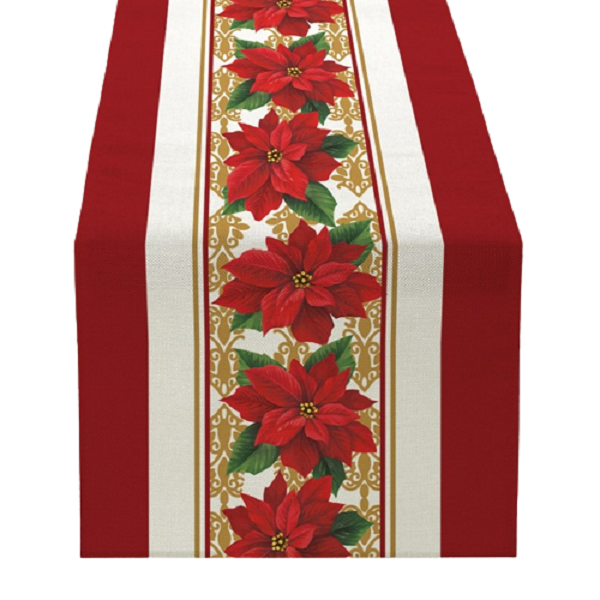 Poinsettia Red Christmas Table Runner Christmas Holiday Kitchen Dining Decor