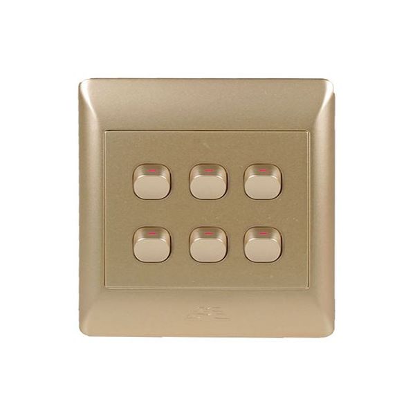 ACDC - 6-Lever 1-Way Switch 4x4 C/w Champagne Cover Plate