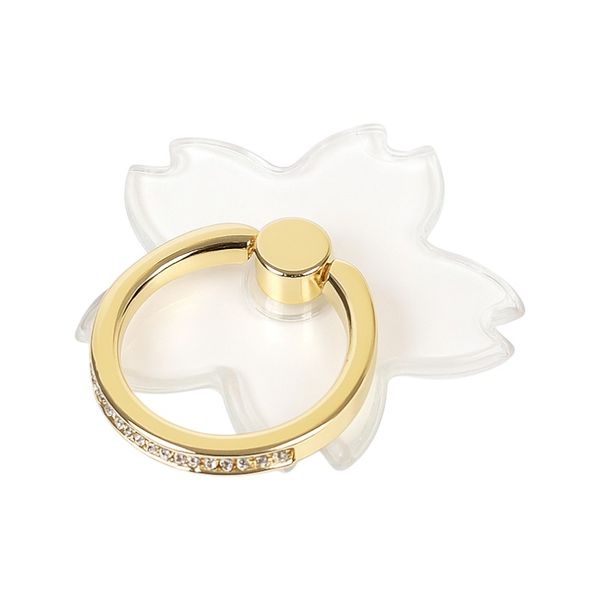 Crystal Embedded Floral Design Alloy Mobile Phone Ring Holder - Gold
