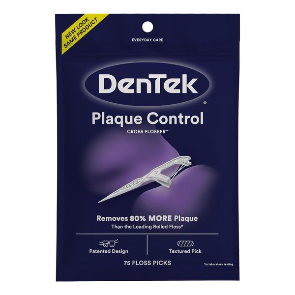 DenTek Cross Flosser Plaque Control Floss Picks, X-Shaped Floss 75 picks