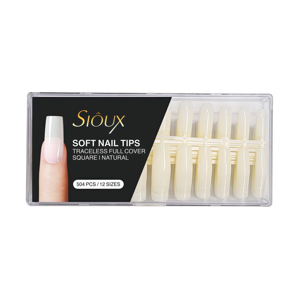 Sioux Soft Nail Tips - 504 Piece Full Cover Traceless Square Shape Natural