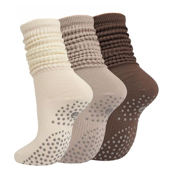 Women's Grip Pilates Yoga Slouch Socks-Non-Slip Long Scrunch Workout Socks