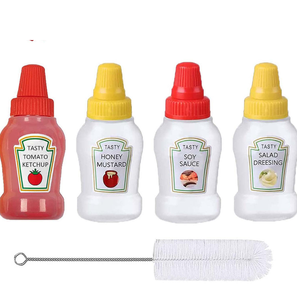 Reusable Plastic Sauce Bottles &amp; Cleaning Brush