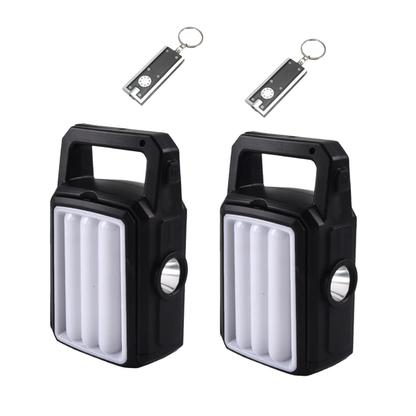 3-in-1 Solar &amp; USB Powered Light with Power Bank &amp; Keyring Torch - 2 Pack