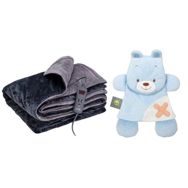 Solac - Kids Single Bed Electric Throw Over Blanket &amp; Nattou &amp; Gelpack-Bear