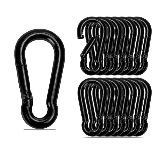 Heavy Duty Small Black Carabiner Clips - 1.57 Inch 70LB Capacity - 15 Pack