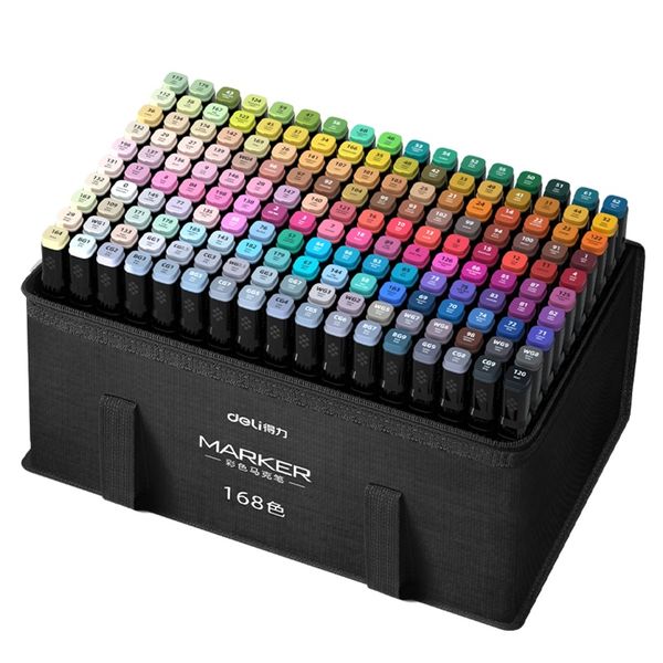 DELI Non-Toxic Sketch Marker 168 Pcs Dual Tip Alcohol-Based