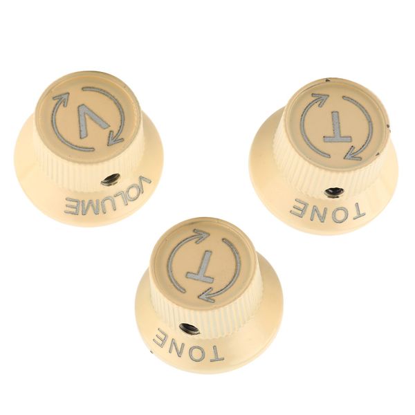 3 Pcs Beige Metal Guitar Control Knobs