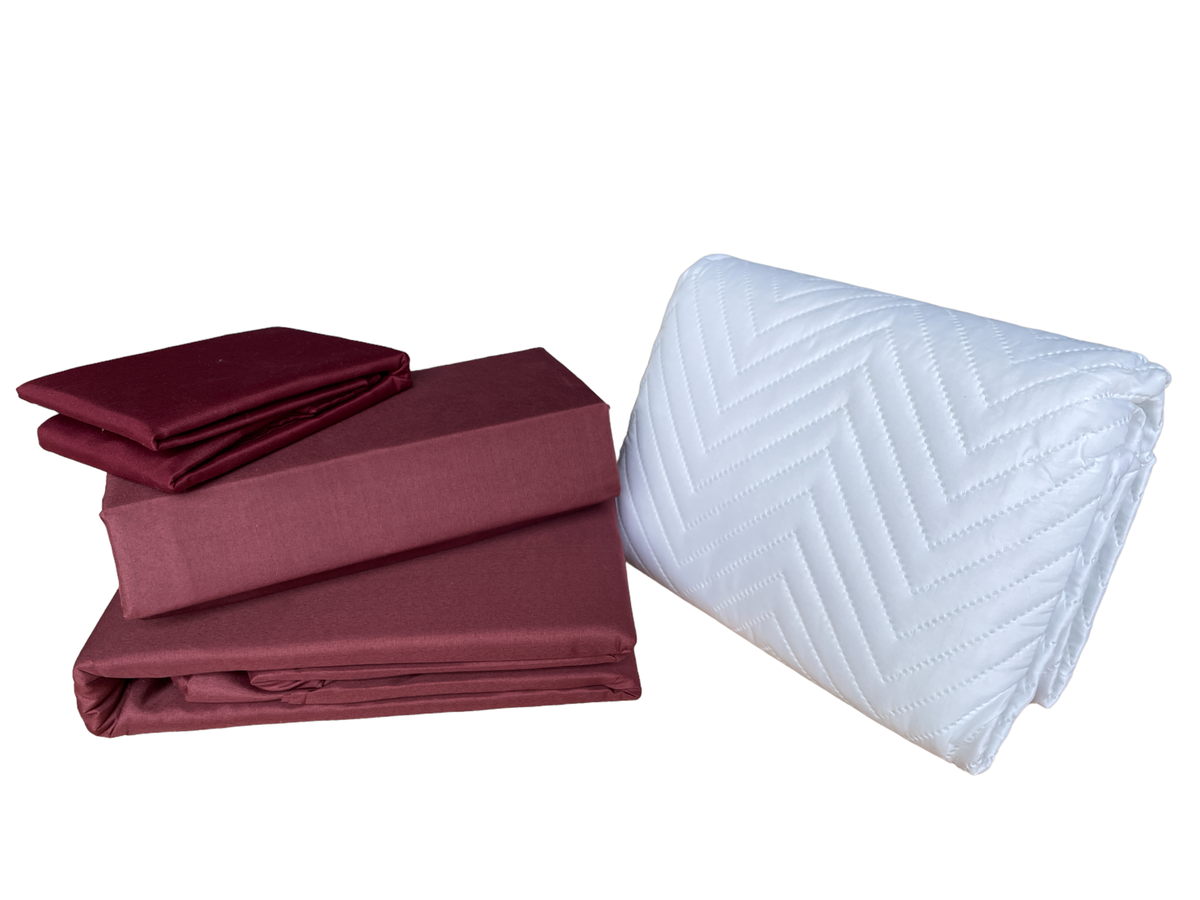 Afri Combo Full Bedding Plain Sheet with Bed Protector 5pc Red Shop