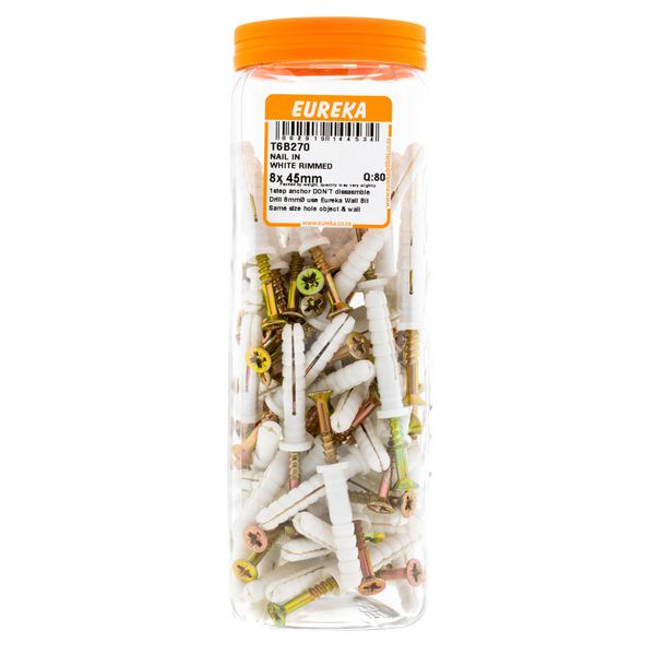 EUREKA Nail-In Anchor White Rimmed 8 x 45mm Q:80 T6B270