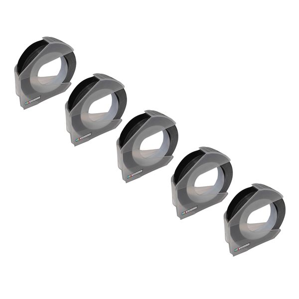INKWAREHOUE Compatible Dymo Embossing tape 9mmx3m White on Black Tape X 5
