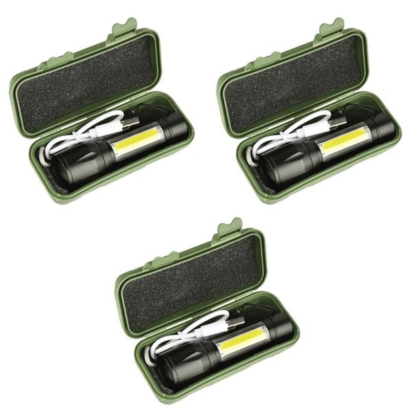 Yax Set Of 3 Mini USB Rechargeable Torch Flashlight with Zoom &amp; Side Light