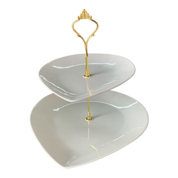 Cake Stand 2-Tier Porcelain Drop Shape - White