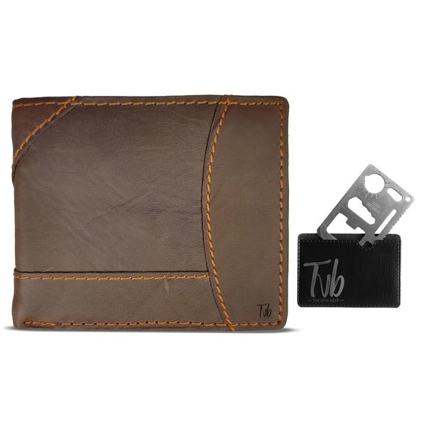 Tvb - High Quality Men's Wallet - Coffee Brown Leather Bi-Fold and Saber Multitool Card