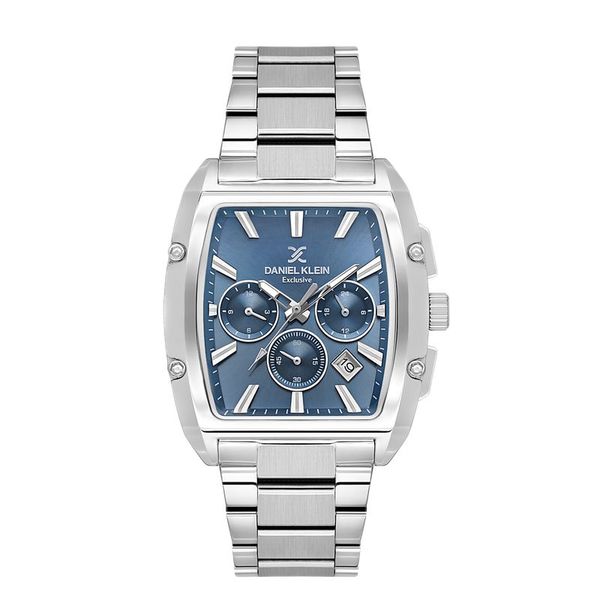 Daniel Klein Men Silver Metal Blue Dial Chrono Watch DK1138013