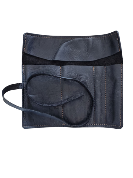 Vintage Full-Grain Leather Pencil Case - Multi-Compartment Organizer -