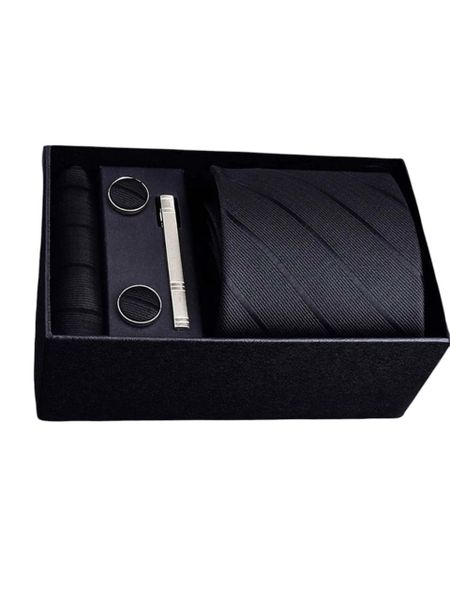 1 Piece Men Solid Casual Tie, 1 pair Cufflinks, 1 Piece Tie Clip &amp; 1 Piece Pocket Square