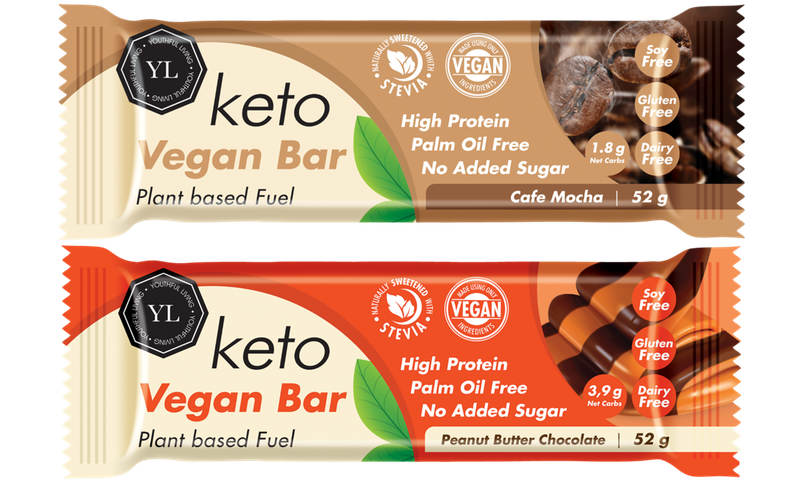 YL Vegan Keto Bar - 52g Bar - Cafe Mocha &amp; Peanut Butter Choc - 6 Pack