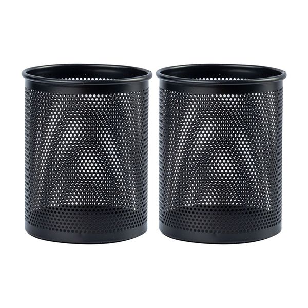 Round Wire Mesh Metal Pen Holder - Set Of 2 - Black -Nihao
