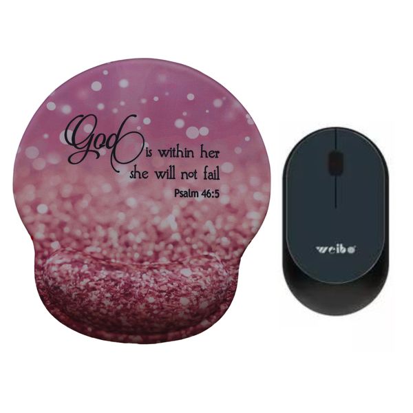 Ergonomic Psalm 46:5 Mouse Pad and Wireless Mouse