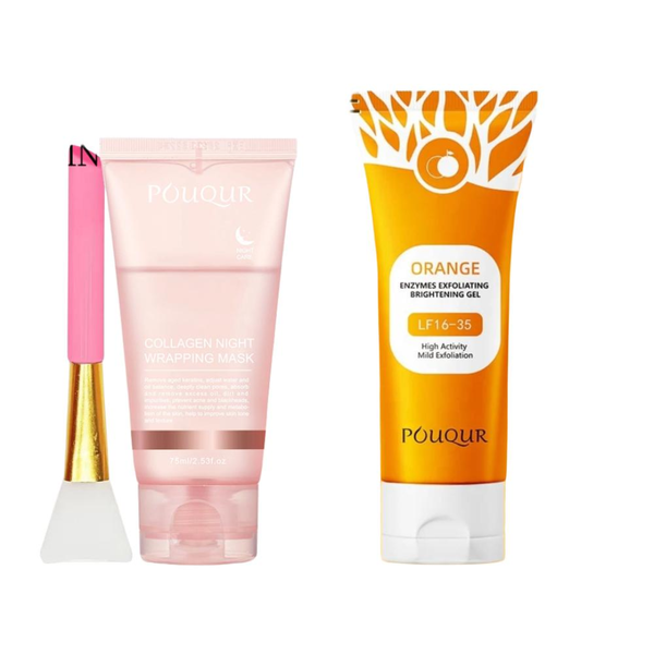 POUQUR Collagen Wrapping Mask And Orange Exfoliating Cleansing Gel