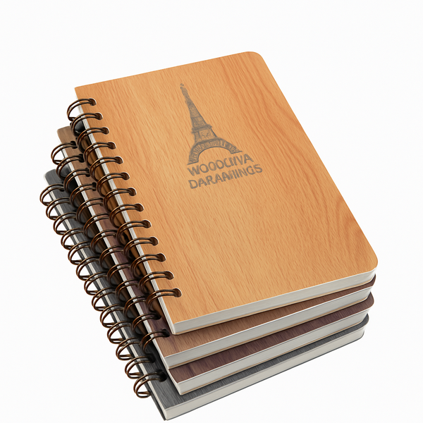 B5 Wooden Cover Spiral Notebook,140 Pages -4 x Notebooks