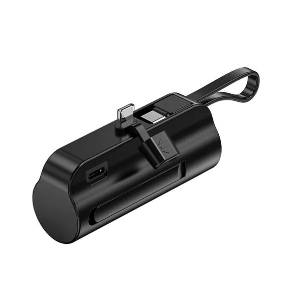 Portable 5000mah Power Bank with 2 Built in Cable Type C and Lighting