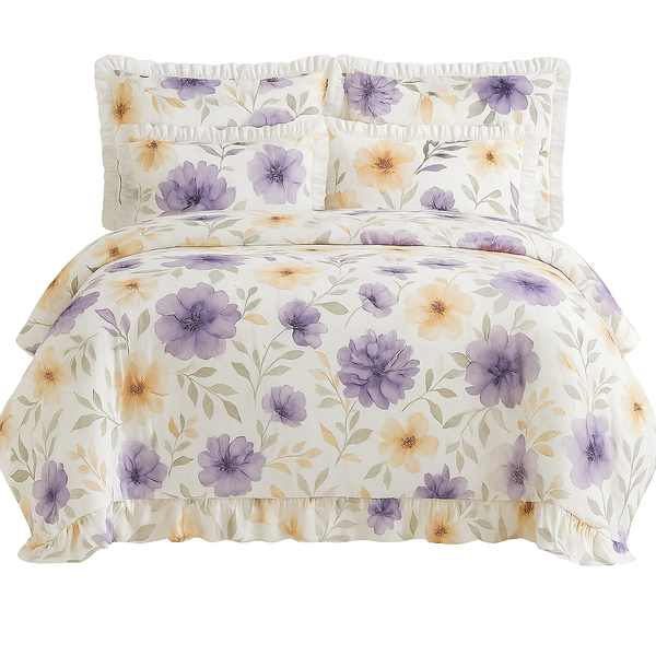 Noor 5-piece Cotton Comforter Set - White Floral Design 230x240cm