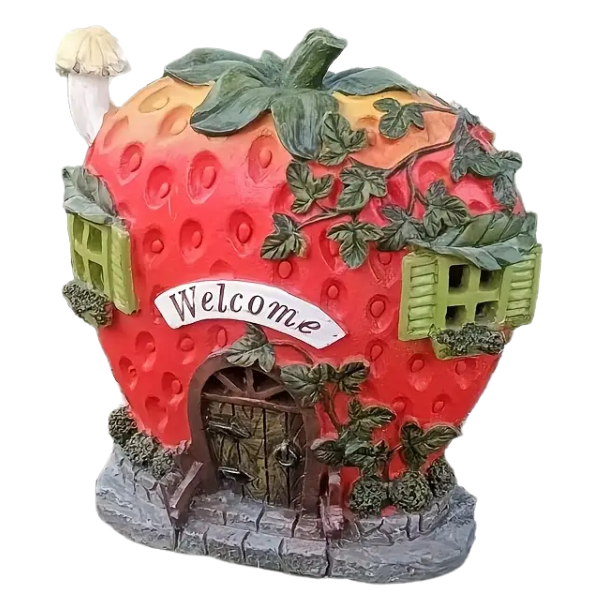Whimsical Strawberry &amp; Mushroom Resin Fairy Tale House 15cm